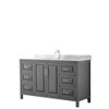 Daria 60 Inch Single Bathroom Vanity In Dark Gray, White Carrara Marble Countertop, Undermount Square Sink, And No Mirror