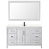 Daria 60 Inch Single Bathroom Vanity In White, Carrara Cultured Marble Countertop, Undermount Square Sink, Matte Black Trim, 58 Inch Mirror