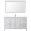 Daria 60 Inch Single Bathroom Vanity In White, White Cultured Marble Countertop, Undermount Square Sink, 58 Inch Mirror, Brushed Gold Trim