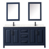 Daria 72 Inch Double Bathroom Vanity In Dark Blue, Carrara Cultured Marble Countertop, Undermount Square Sinks, Matte Black Trim, Medicine Cabinets