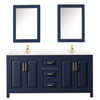 Daria 72 Inch Double Bathroom Vanity In Dark Blue, Carrara Cultured Marble Countertop, Undermount Square Sinks, Medicine Cabinets