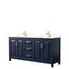 Daria 72 Inch Double Bathroom Vanity In Dark Blue, White Cultured Marble Countertop, Undermount Square Sinks, No Mirror