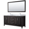 Daria 72 Inch Double Bathroom Vanity In Dark Espresso, White Carrara Marble Countertop, Undermount Square Sinks, And 70 Inch Mirror