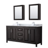 Daria 72 Inch Double Bathroom Vanity In Dark Espresso, White Carrara Marble Countertop, Undermount Square Sinks, And Medicine Cabinets