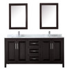 Daria 72 Inch Double Bathroom Vanity In Dark Espresso, White Carrara Marble Countertop, Undermount Square Sinks, And Medicine Cabinets