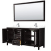 Daria 72 Inch Double Bathroom Vanity In Dark Espresso, White Cultured Marble Countertop, Undermount Square Sinks, 70 Inch Mirror