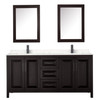 Daria 72 Inch Double Bathroom Vanity In Dark Espresso, Carrara Cultured Marble Countertop, Undermount Square Sinks, Matte Black Trim, Medicine Cabinets