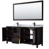 Daria 72 Inch Double Bathroom Vanity In Dark Espresso, White Carrara Marble Countertop, Undermount Square Sinks, Matte Black Trim, 70 Inch Mirror