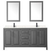 Daria 72 Inch Double Bathroom Vanity In Dark Gray, Carrara Cultured Marble Countertop, Undermount Square Sinks, Matte Black Trim, 24 Inch Mirrors