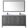 Daria 72 Inch Double Bathroom Vanity In Dark Gray, White Carrara Marble Countertop, Undermount Square Sinks, Matte Black Trim, 70 Inch Mirror