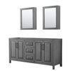 Daria 72 Inch Double Bathroom Vanity In Dark Gray, No Countertop, No Sink, Matte Black Trim, Medicine Cabinets