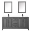 Daria 72 Inch Double Bathroom Vanity In Dark Gray, White Cultured Marble Countertop, Undermount Square Sinks, Matte Black Trim, Medicine Cabinets