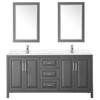 Daria 72 Inch Double Bathroom Vanity In Dark Gray, Carrara Cultured Marble Countertop, Undermount Square Sinks, 24 Inch Mirrors