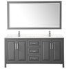 Daria 72 Inch Double Bathroom Vanity In Dark Gray, Carrara Cultured Marble Countertop, Undermount Square Sinks, 70 Inch Mirror