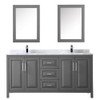 Daria 72 Inch Double Bathroom Vanity In Dark Gray, White Carrara Marble Countertop, Undermount Square Sinks, And Medicine Cabinets