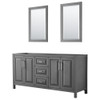 Daria 72 Inch Double Bathroom Vanity In Dark Gray, No Countertop, No Sink, And 24 Inch Mirrors