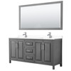 Daria 72 Inch Double Bathroom Vanity In Dark Gray, White Cultured Marble Countertop, Undermount Square Sinks, 70 Inch Mirror