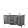 Daria 72 Inch Double Bathroom Vanity In Dark Gray, White Cultured Marble Countertop, Undermount Square Sinks, No Mirror