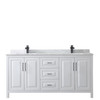 Daria 72 Inch Double Bathroom Vanity In White, White Carrara Marble Countertop, Undermount Square Sinks, Matte Black Trim