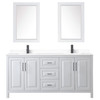 Daria 72 Inch Double Bathroom Vanity In White, White Cultured Marble Countertop, Undermount Square Sinks, Matte Black Trim, 24 Inch Mirrors