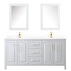 Daria 72 Inch Double Bathroom Vanity In White, White Cultured Marble Countertop, Undermount Square Sinks, Medicine Cabinets, Brushed Gold Trim