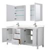 Daria 72 Inch Double Bathroom Vanity In White, Carrara Cultured Marble Countertop, Undermount Square Sinks, Medicine Cabinets