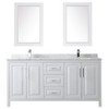 Daria 72 Inch Double Bathroom Vanity In White, White Carrara Marble Countertop, Undermount Square Sinks, And 24 Inch Mirrors