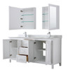 Daria 72 Inch Double Bathroom Vanity In White, White Carrara Marble Countertop, Undermount Square Sinks, And Medicine Cabinets