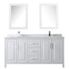 Daria 72 Inch Double Bathroom Vanity In White, White Carrara Marble Countertop, Undermount Square Sinks, And Medicine Cabinets