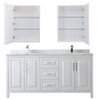 Daria 72 Inch Double Bathroom Vanity In White, White Carrara Marble Countertop, Undermount Square Sinks, And Medicine Cabinets