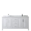 Daria 72 Inch Double Bathroom Vanity In White, White Carrara Marble Countertop, Undermount Square Sinks, And No Mirror