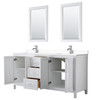 Daria 72 Inch Double Bathroom Vanity In White, White Cultured Marble Countertop, Undermount Square Sinks, 24 Inch Mirrors