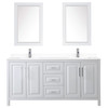 Daria 72 Inch Double Bathroom Vanity In White, White Cultured Marble Countertop, Undermount Square Sinks, 24 Inch Mirrors