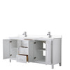 Daria 72 Inch Double Bathroom Vanity In White, White Cultured Marble Countertop, Undermount Square Sinks, No Mirror