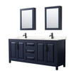 Daria 80 Inch Double Bathroom Vanity In Dark Blue, Carrara Cultured Marble Countertop, Undermount Square Sinks, Matte Black Trim, Medicine Cabinets