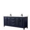 Daria 80 Inch Double Bathroom Vanity In Dark Blue, Carrara Cultured Marble Countertop, Undermount Square Sinks, Matte Black Trim
