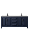 Daria 80 Inch Double Bathroom Vanity In Dark Blue, Carrara Cultured Marble Countertop, Undermount Square Sinks, Matte Black Trim