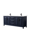 Daria 80 Inch Double Bathroom Vanity In Dark Blue, White Cultured Marble Countertop, Undermount Square Sinks, Matte Black Trim