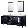 Daria 80 Inch Double Bathroom Vanity In Dark Blue, Carrara Cultured Marble Countertop, Undermount Square Sinks, 24 Inch Mirrors