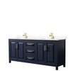 Daria 80 Inch Double Bathroom Vanity In Dark Blue, Carrara Cultured Marble Countertop, Undermount Square Sinks, No Mirror