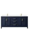 Daria 80 Inch Double Bathroom Vanity In Dark Blue, Carrara Cultured Marble Countertop, Undermount Square Sinks, No Mirror