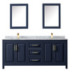 Daria 80 Inch Double Bathroom Vanity In Dark Blue, White Carrara Marble Countertop, Undermount Square Sinks, Medicine Cabinets