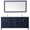 Daria 80 Inch Double Bathroom Vanity In Dark Blue, White Cultured Marble Countertop, Undermount Square Sinks, 70 Inch Mirror