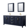 Daria 80 Inch Double Bathroom Vanity In Dark Blue, White Cultured Marble Countertop, Undermount Square Sinks, Medicine Cabinets