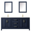 Daria 80 Inch Double Bathroom Vanity In Dark Blue, White Cultured Marble Countertop, Undermount Square Sinks, Medicine Cabinets