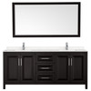 Daria 80 Inch Double Bathroom Vanity In Dark Espresso, Carrara Cultured Marble Countertop, Undermount Square Sinks, 70 Inch Mirror