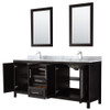 Daria 80 Inch Double Bathroom Vanity In Dark Espresso, White Carrara Marble Countertop, Undermount Square Sinks, And 24 Inch Mirrors