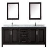 Daria 80 Inch Double Bathroom Vanity In Dark Espresso, White Carrara Marble Countertop, Undermount Square Sinks, And Medicine Cabinets