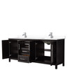 Daria 80 Inch Double Bathroom Vanity In Dark Espresso, White Cultured Marble Countertop, Undermount Square Sinks, No Mirror