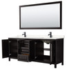 Daria 80 Inch Double Bathroom Vanity In Dark Espresso, Carrara Cultured Marble Countertop, Undermount Square Sinks, Matte Black Trim, 70 Inch Mirror